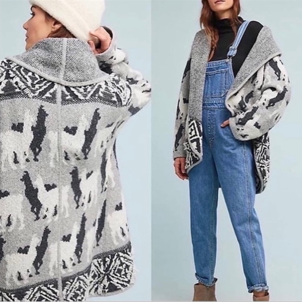 NWOT Anthropologie Llama Knit Cardigan Size Medium - Picture 2 of 7